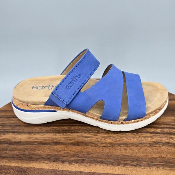 Earth Sandals Women's 6 M Blue Leather Adjustable Strap Open Toe Comfort Shoes - Picture 1 of 8
